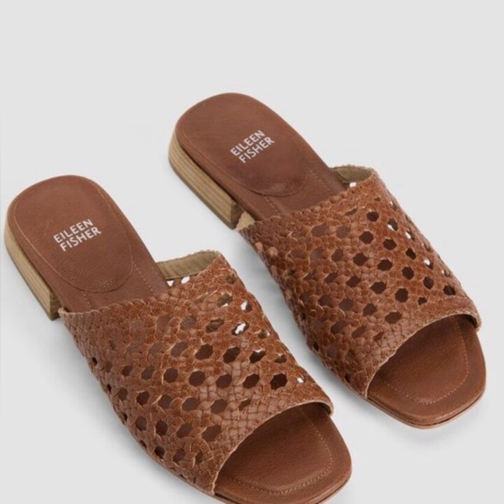 Eileen Fisher Women Folie Woven Leather Slide Sandal Russet Shoes 7
